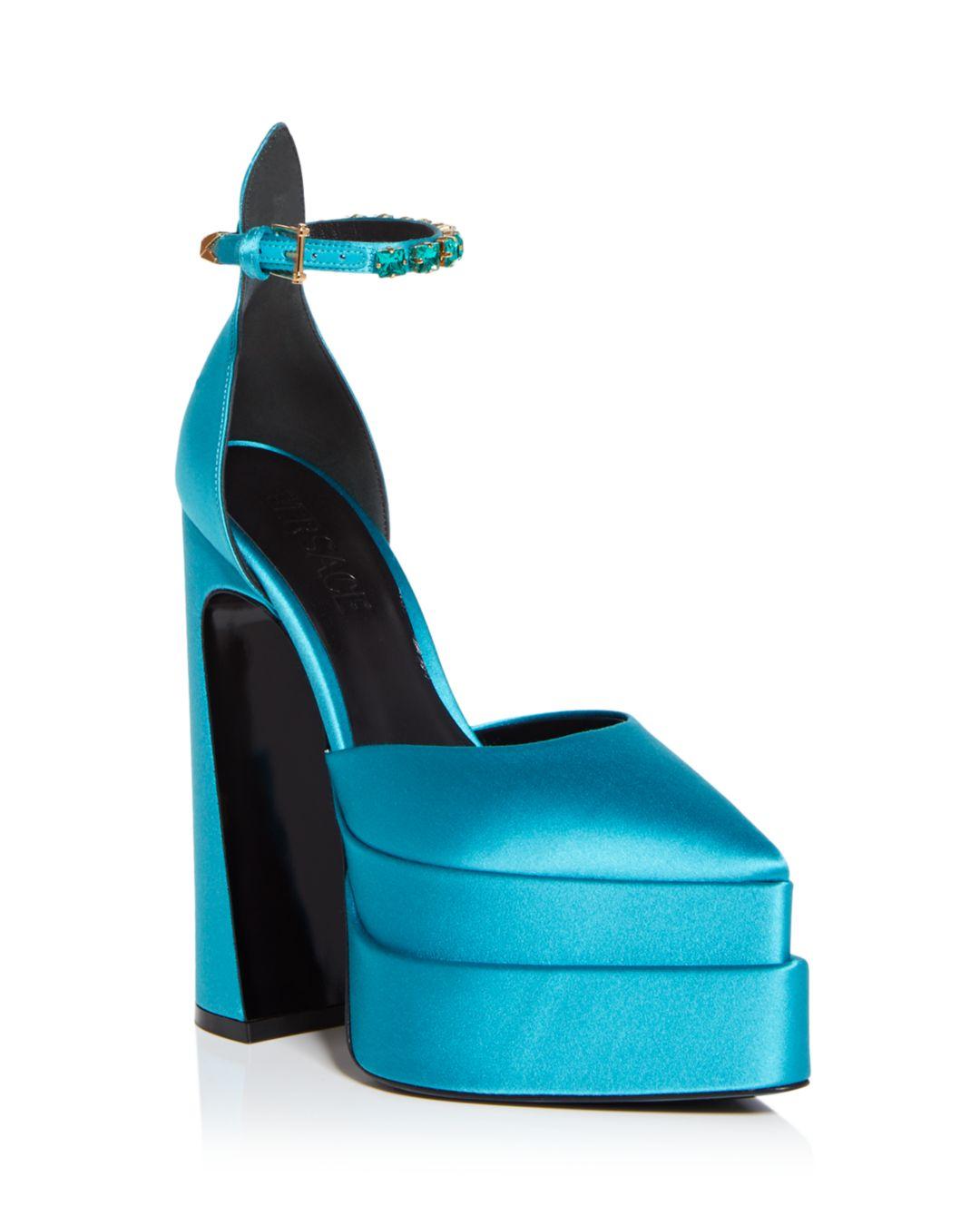 Versace Platform High Heel Pointed Toe Pumps in Blue | Lyst