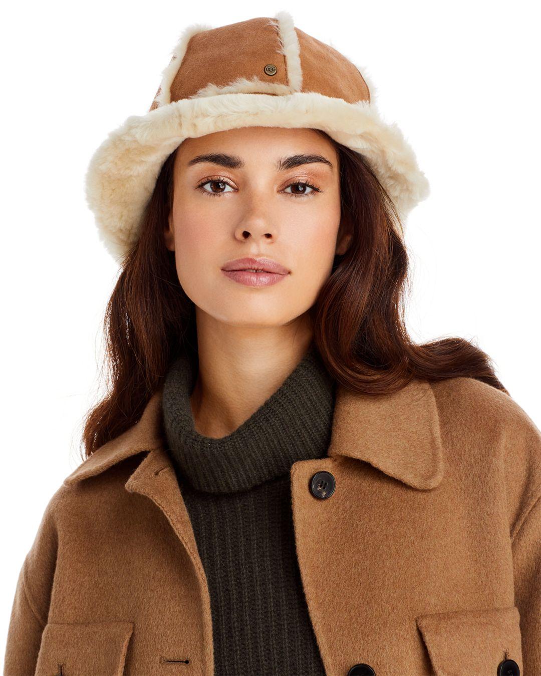 UGG Sheepskin Seamed Bucket Hat in Brown Lyst