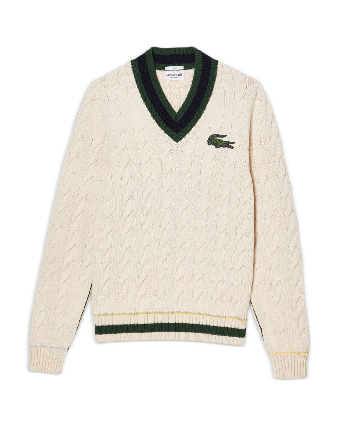 Lacoste V Neck Cable Knit Sweater in for Men | Lyst