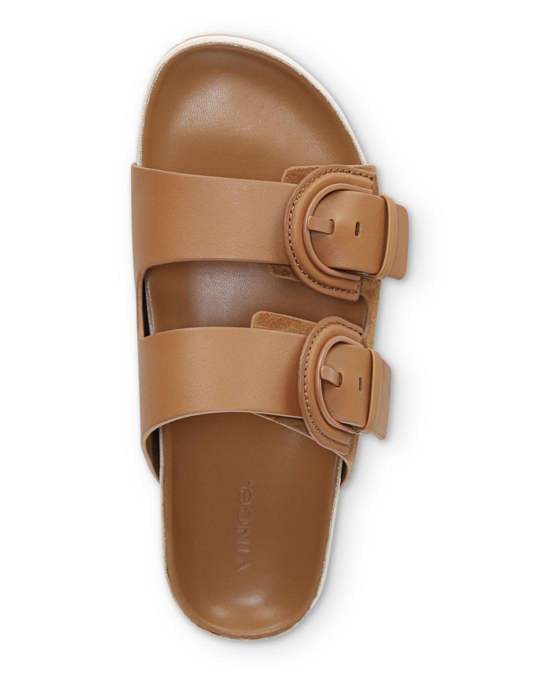 Vince Glyn Double Buckle Slide Sandals in Brown | Lyst