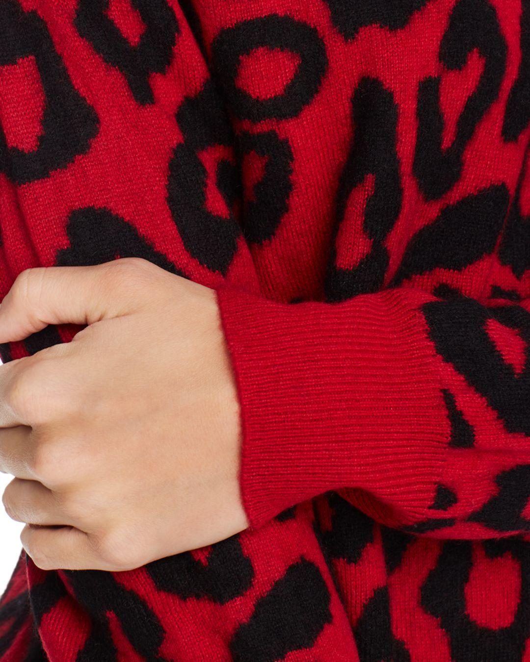 Aqua Cashmere Leopard Jacquard Cashmere Sweater in Red/Black (Red) - Lyst