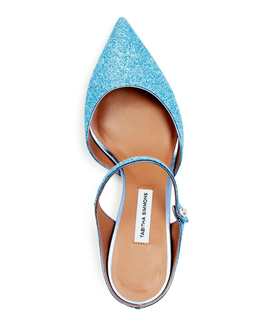 Tabitha Simmons Women's Liberty Glitter Pointed Toe Kitten Heel Mules