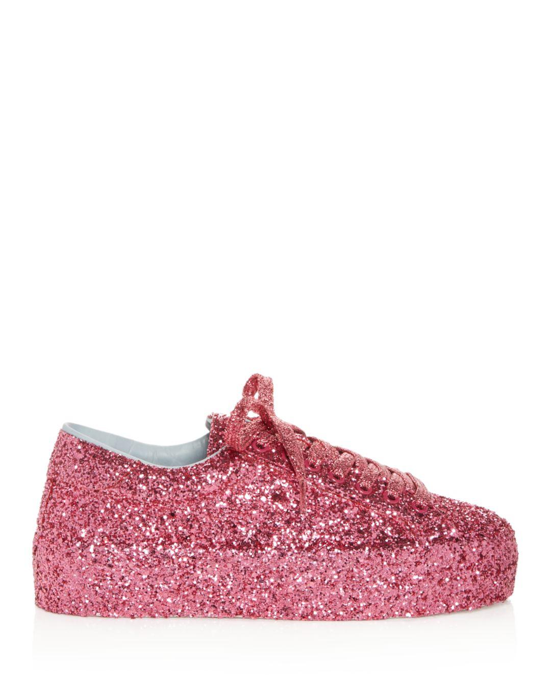 pink glitter platform sneakers