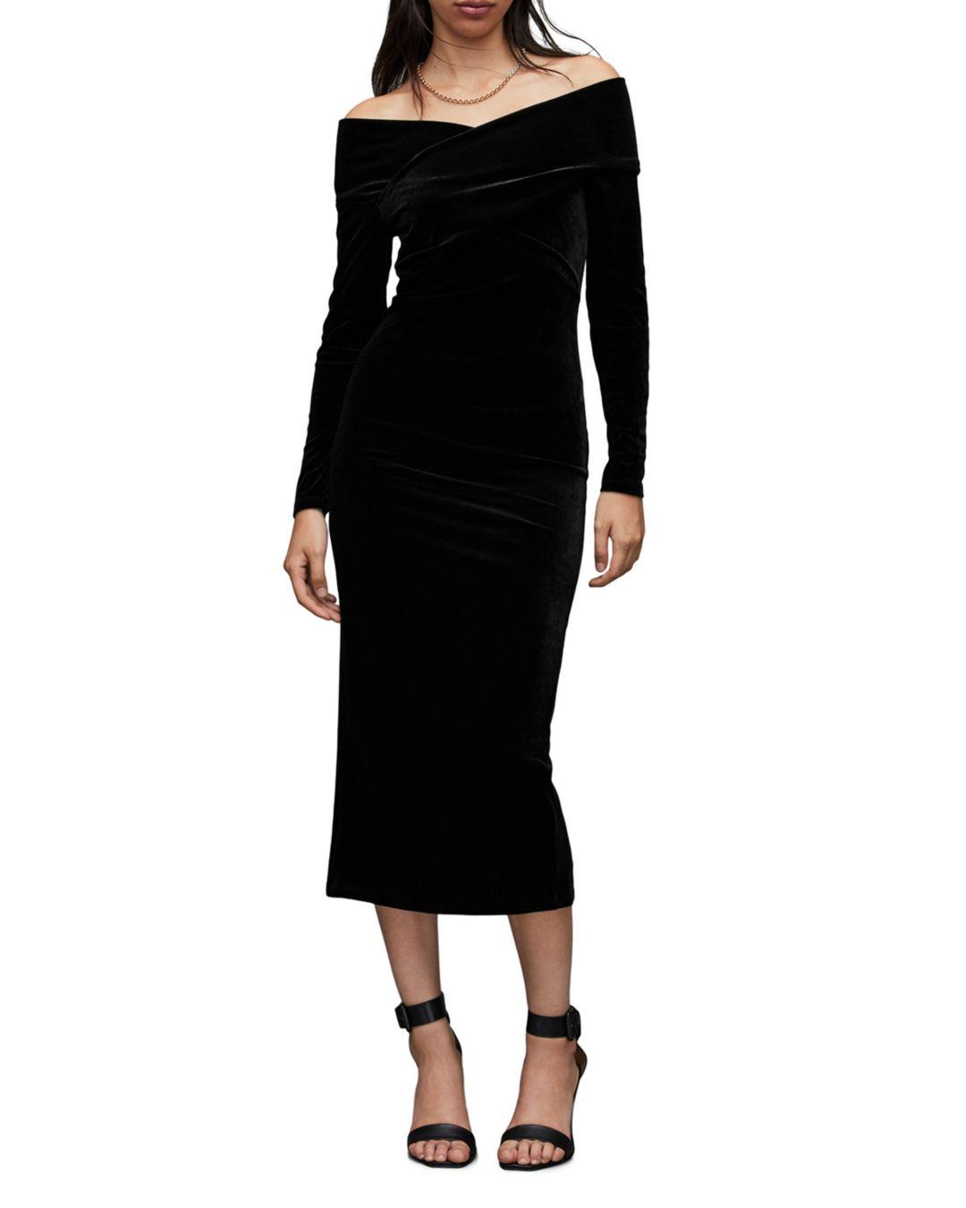 AllSaints Delta Velvet Dress in Black Lyst
