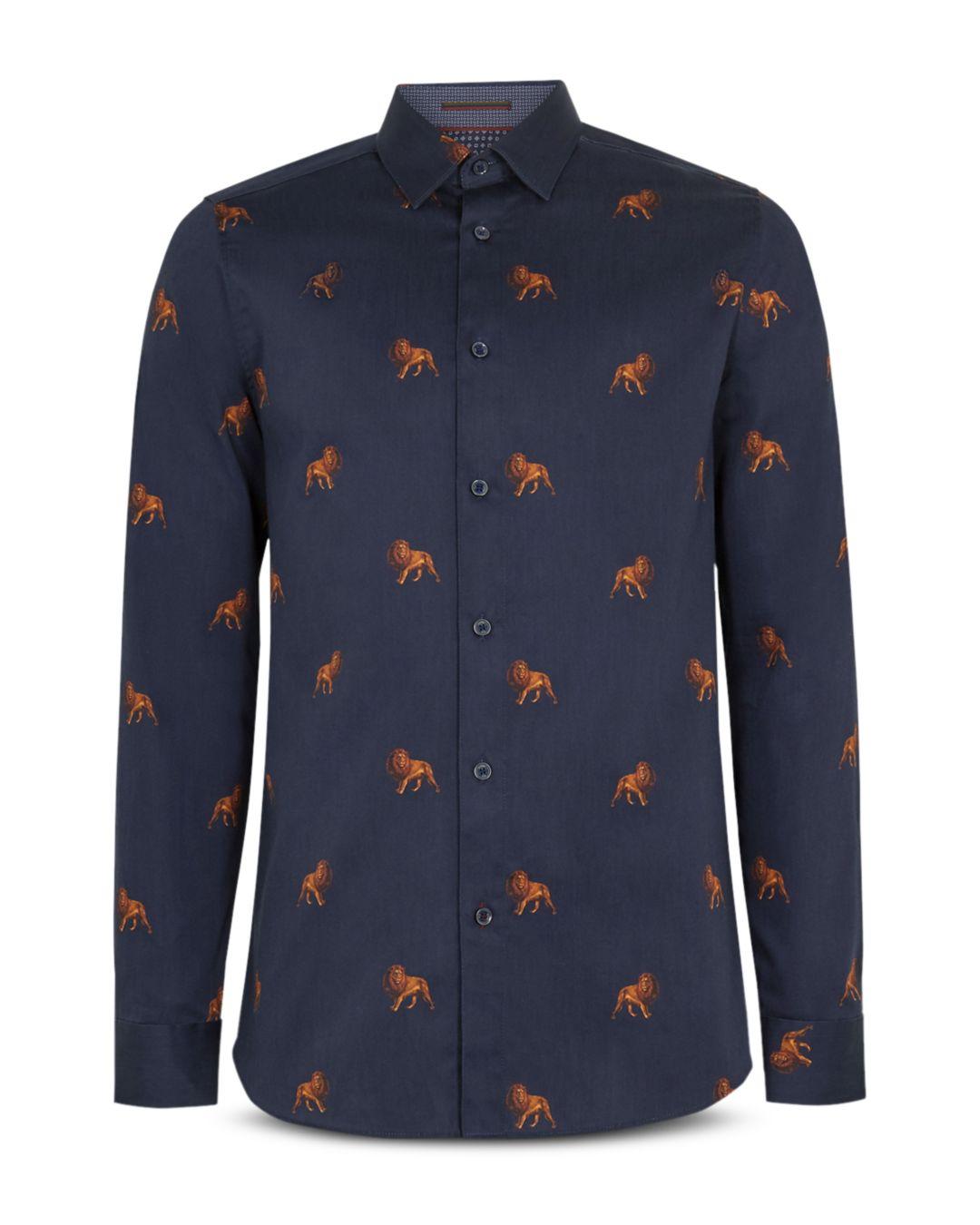 Ted Baker Cotton Hailin Lion Print Slim 