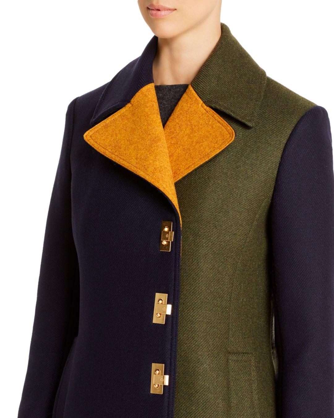Tory Burch Colour-block Wool Coat in Blue | Lyst