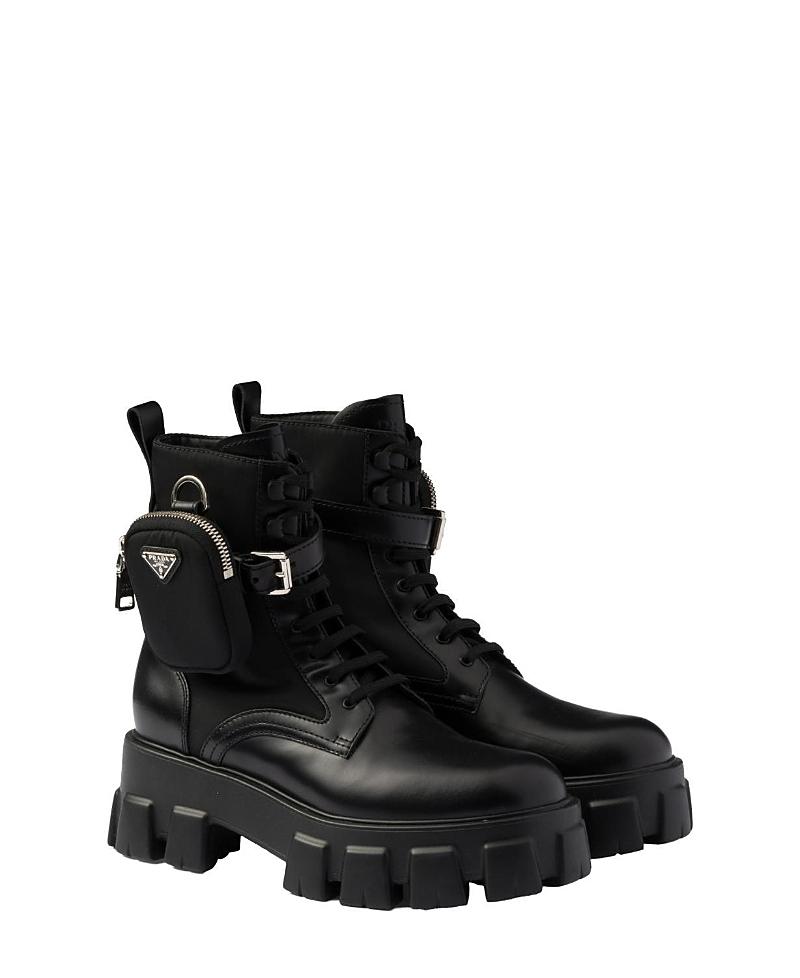 Prada Monolith Leather And Re-Nylon Boots With Pouch in Black | Lyst