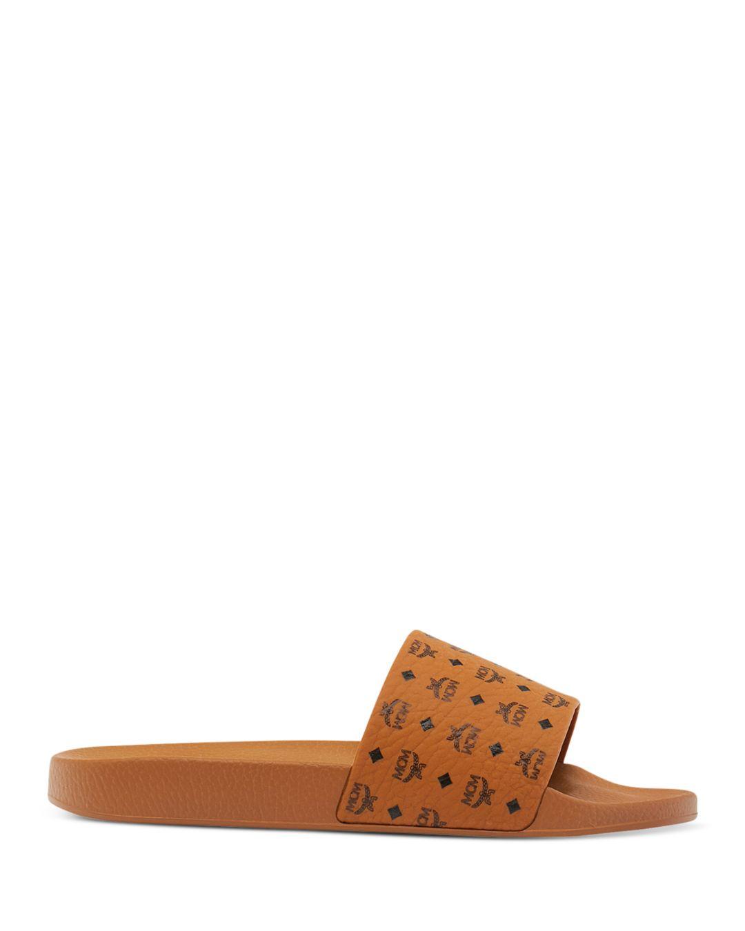 MCM Rubber Women's Logo Slide Sandals in Cognac (Brown) - Lyst