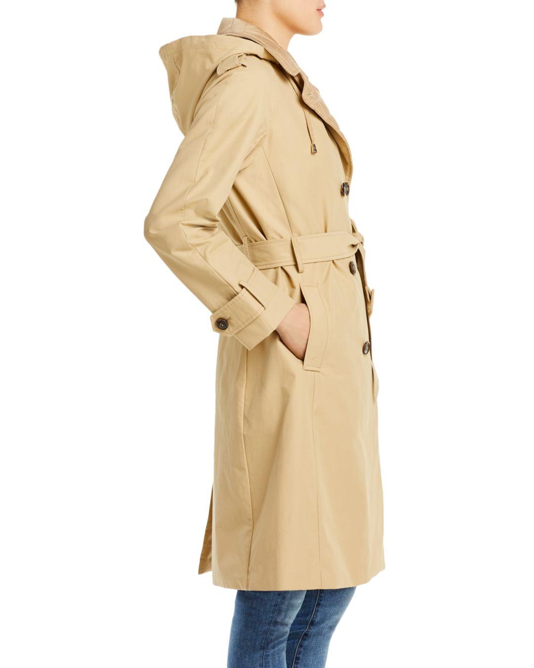 Kate Spade Cotton Quilted Trim Hooded Trench Coat in Khaki (Natural) | Lyst
