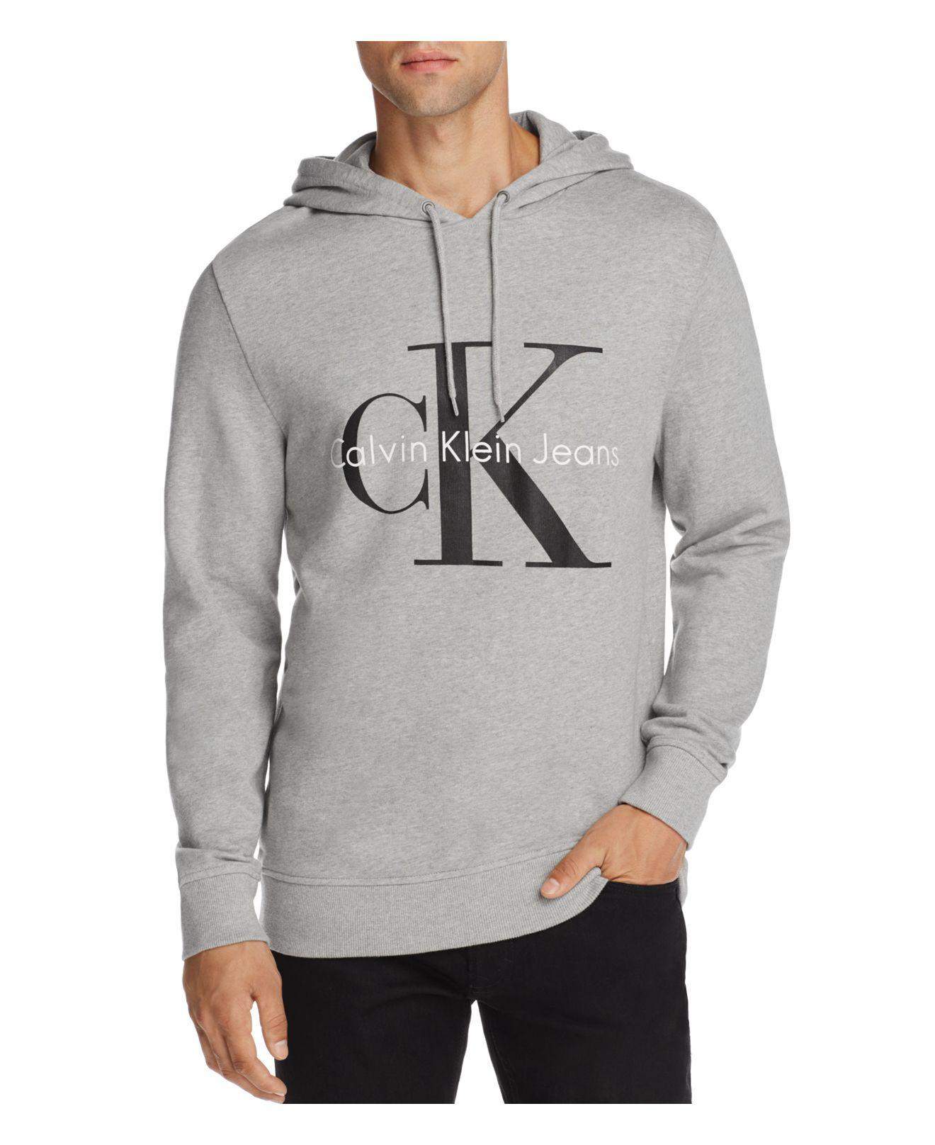 Calvin Klein Denim Jeans Core Logo Hooded Sweatshirt in Gray Heather ...