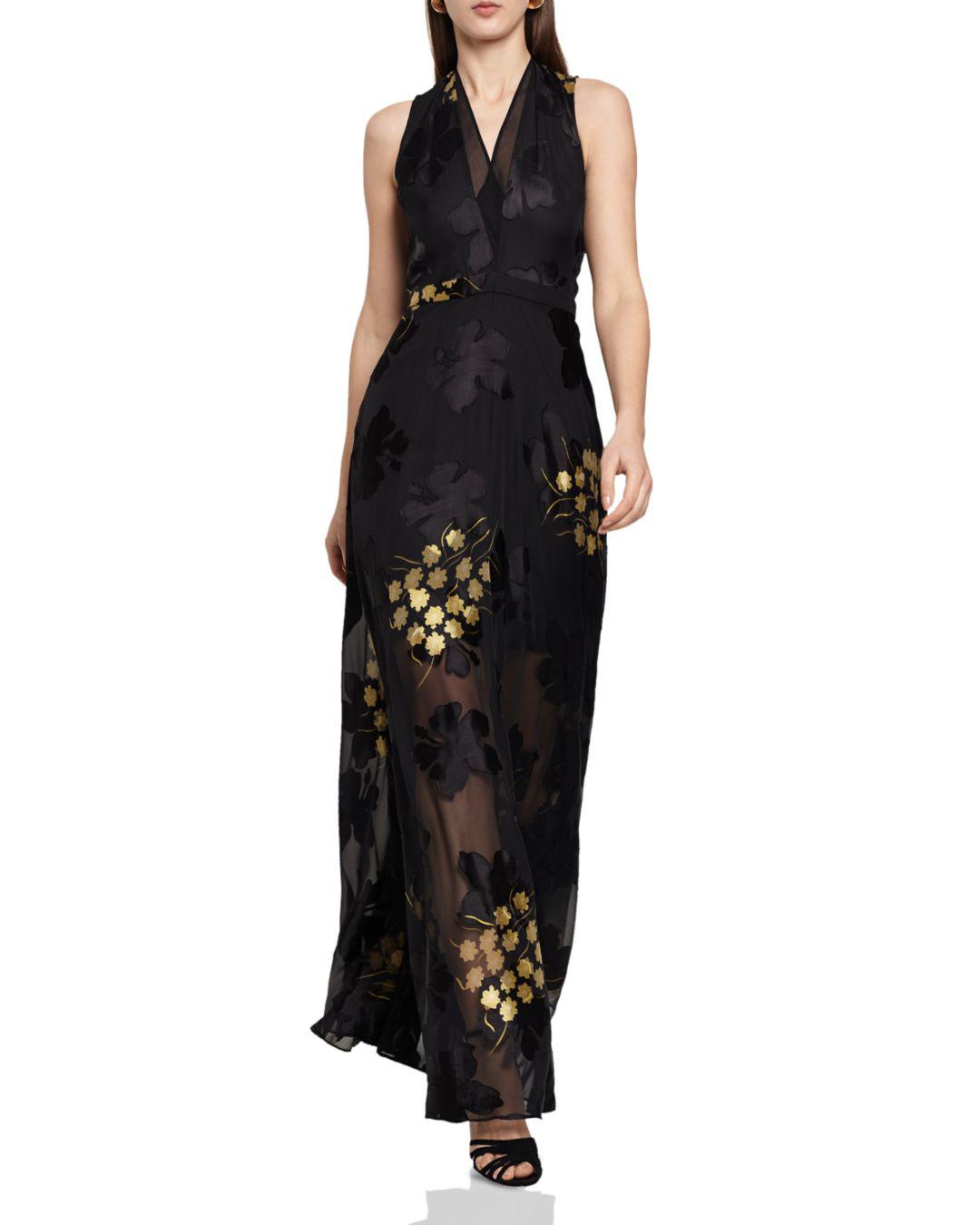 Reiss Kaira Floral Burnout Gown in Black | Lyst
