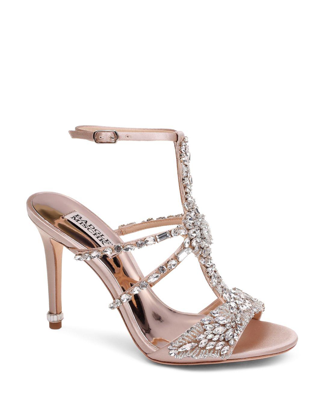 Badgley Mischka Women's Hughes Embellished Satin T-strap High-heel Sandals  | Lyst