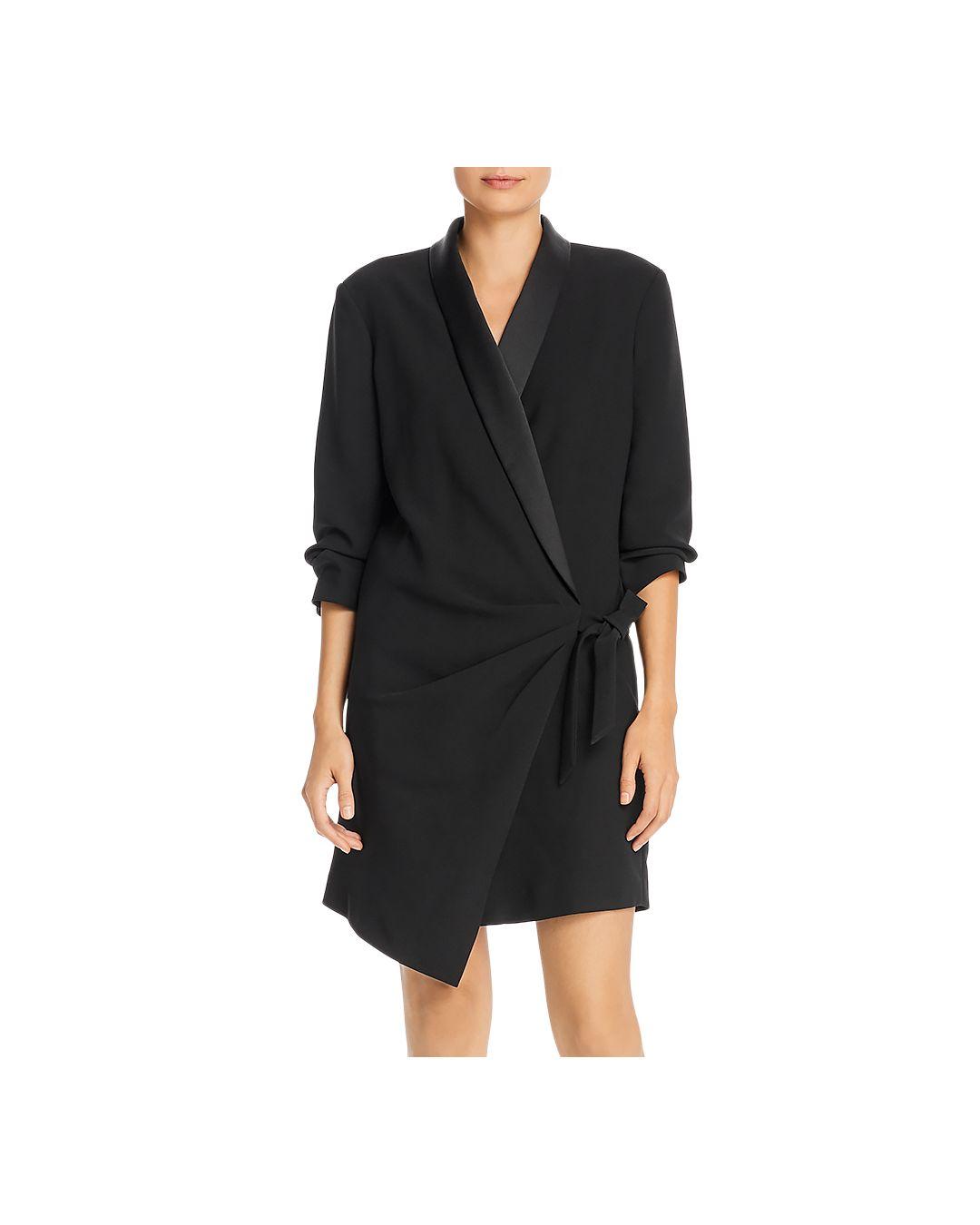 FRAME Synthetic Tuxedo Wrap Dress in Black | Lyst