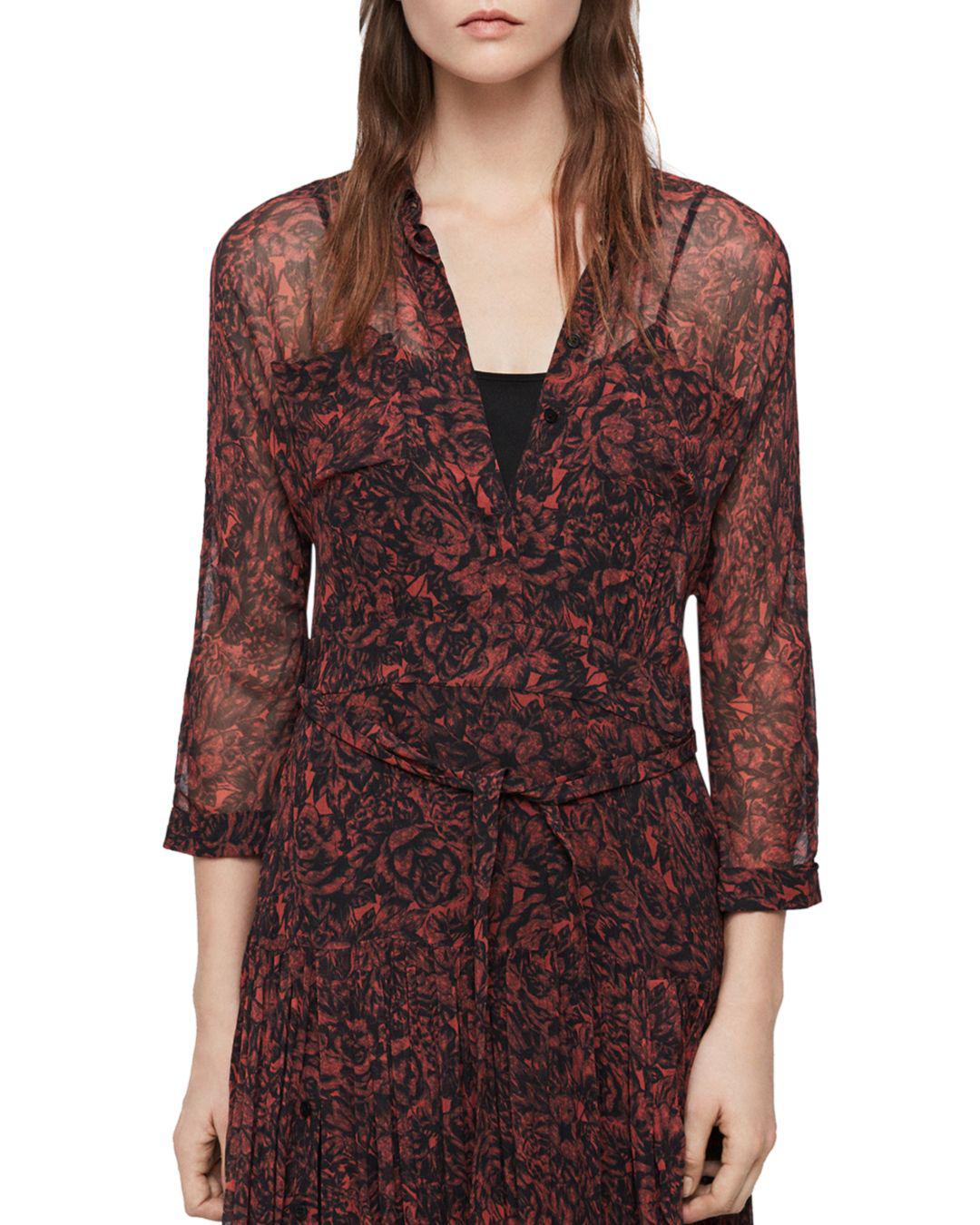 AllSaints Eley Rosey Dress in Berry Red 