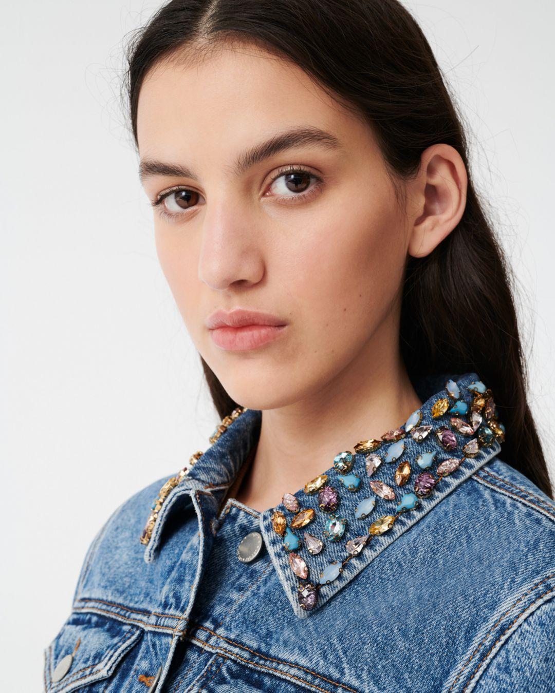 Maje Bianca Embellished Denim Jacket in 