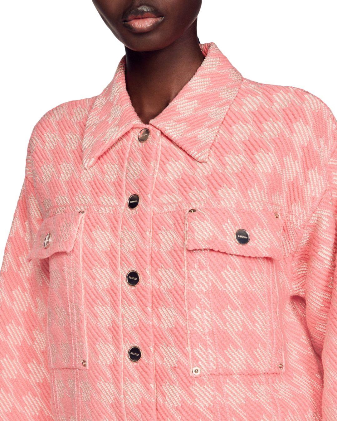 Sandro Balthazar Tweed Coatigan in Pink | Lyst