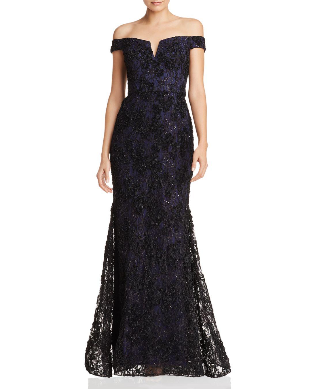 Shoulder Embellished Lace Gown in Black 