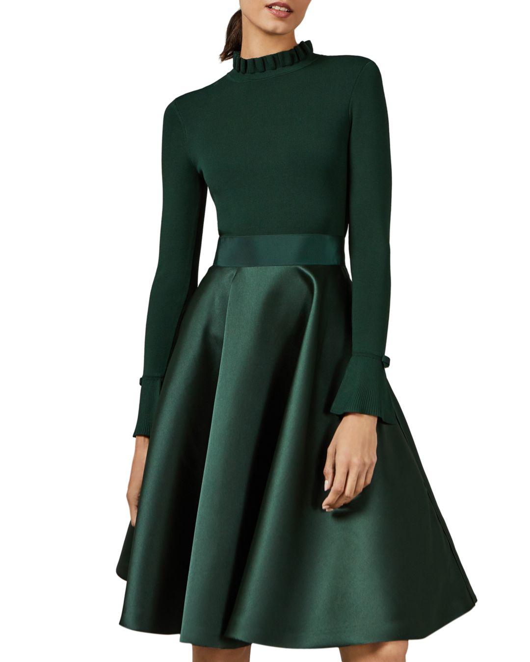 Ted Baker Zadi Long Sleeve Fit & Flare Dress in Green | Lyst