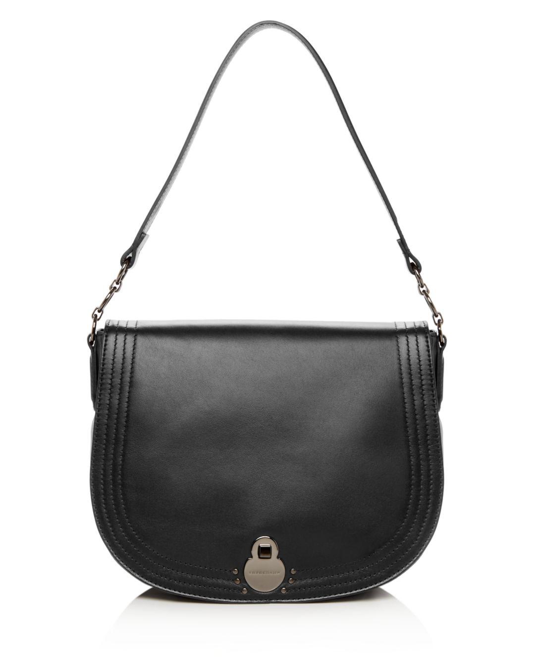 Longchamp Cavalcade Large Leather Shoulder Bag in Black/Nickel (Black