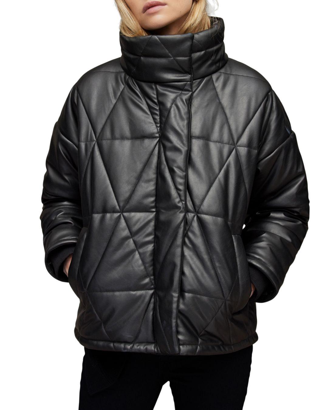 AllSaints Bon Faux Leather Puffer Coat in Black Lyst