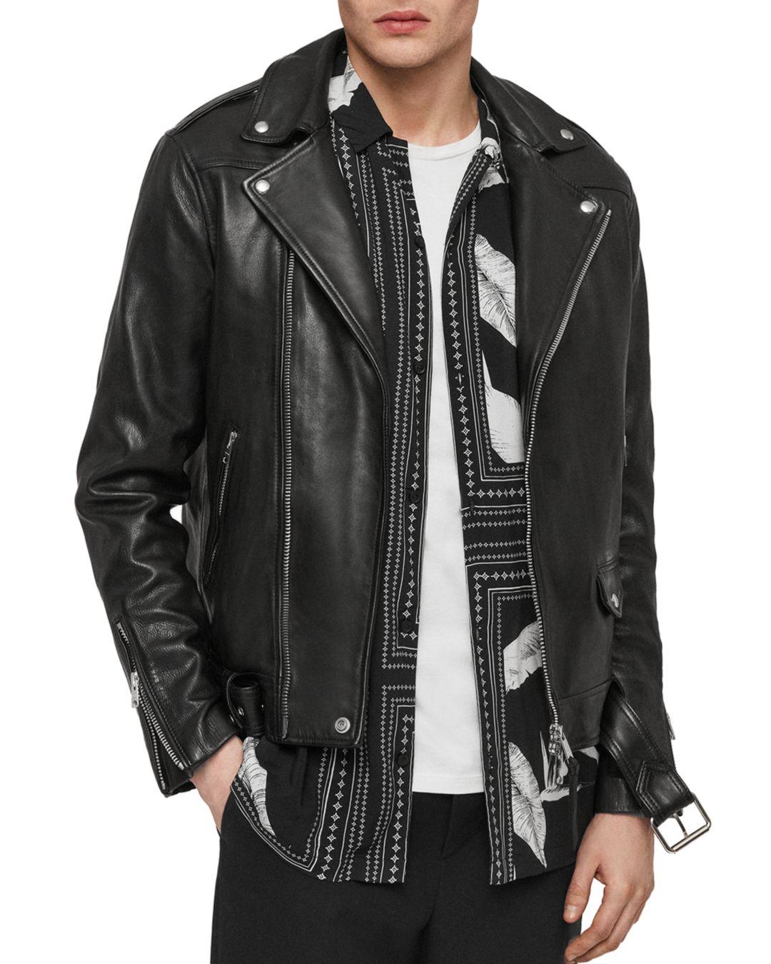 AllSaints Manor Leather Biker Jacket in Black for Men | Lyst