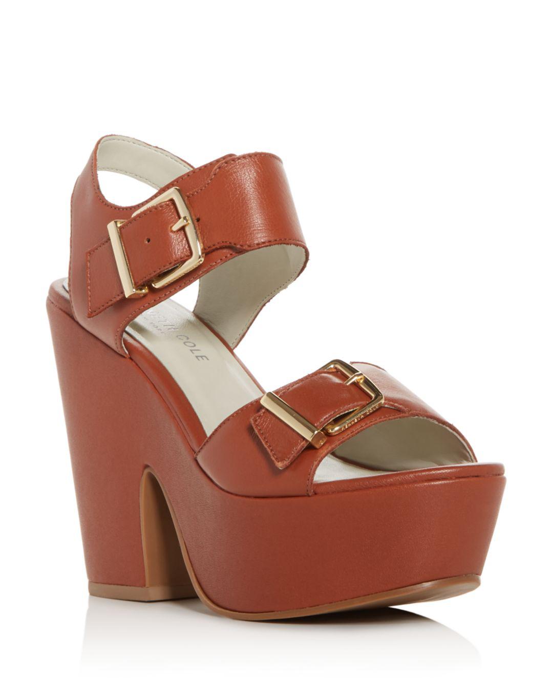 Kenneth Cole Women's Shayla Leather Platform Wedge Sandals in Cognac (Brown) - Lyst