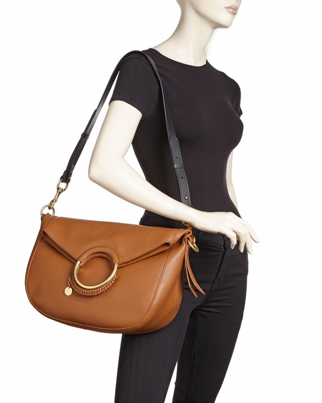 See By Chloé See By Chloe Monroe Large Ring Handle Leather Shoulder Bag in  Brown | Lyst