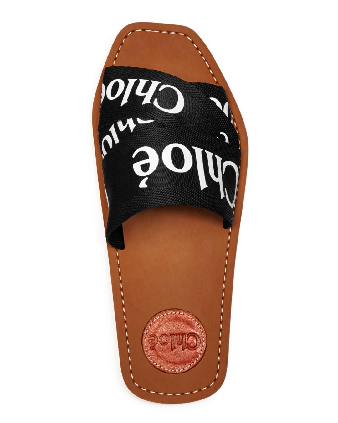 chloe woody flat logo ribbon slide sandals