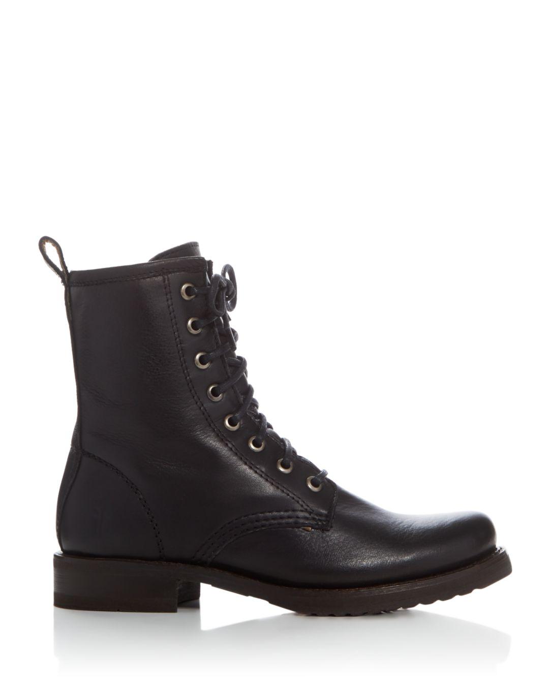 Frye Leather Veronica Combat Boots in Black Soft Vintage Leather (Black ...