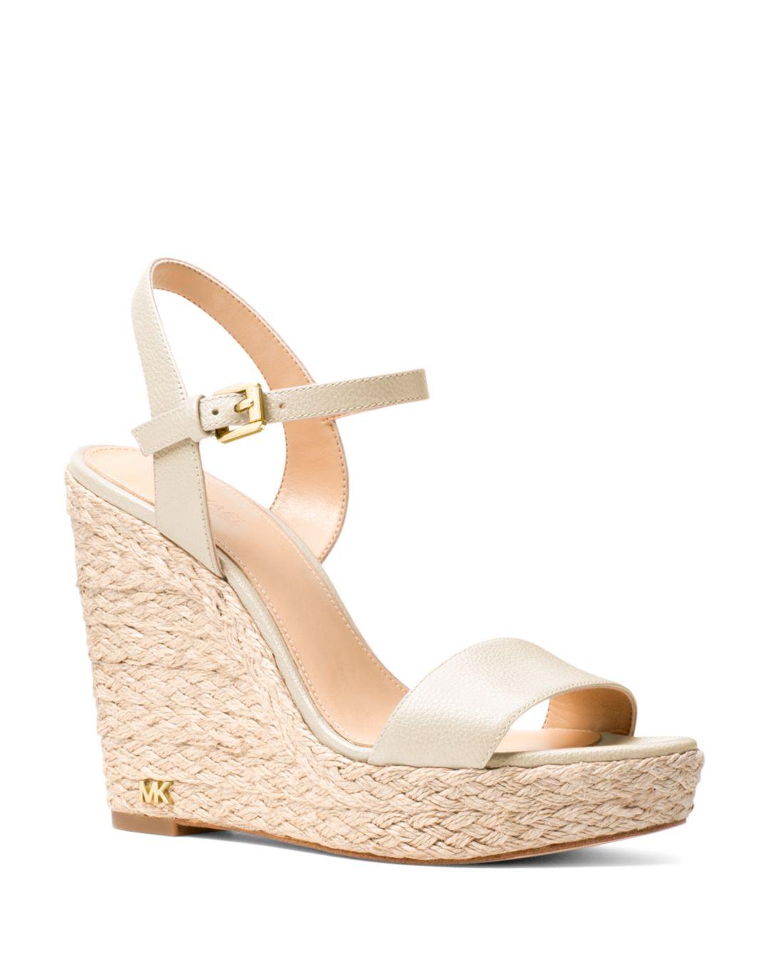 MICHAEL Michael Kors Women's Jill Leather Espadrille Platform Wedge Sandals in Light Cream 