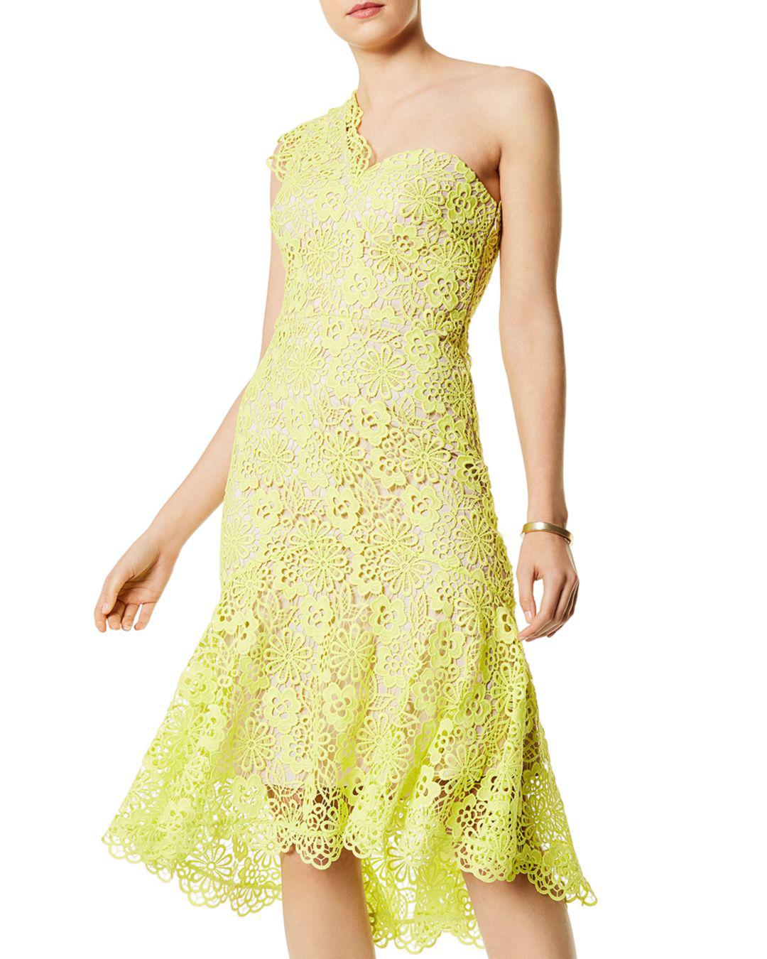 Karen Millen One Shoulder Lace Midi Dress in Yellow | Lyst