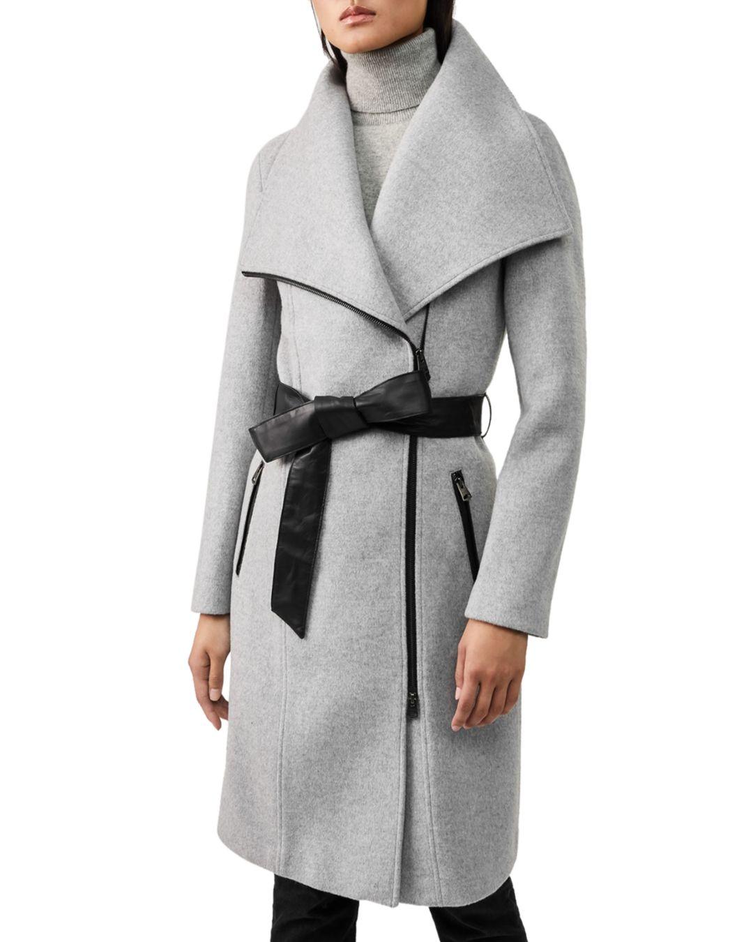 mackage nori belted wide lapel coat