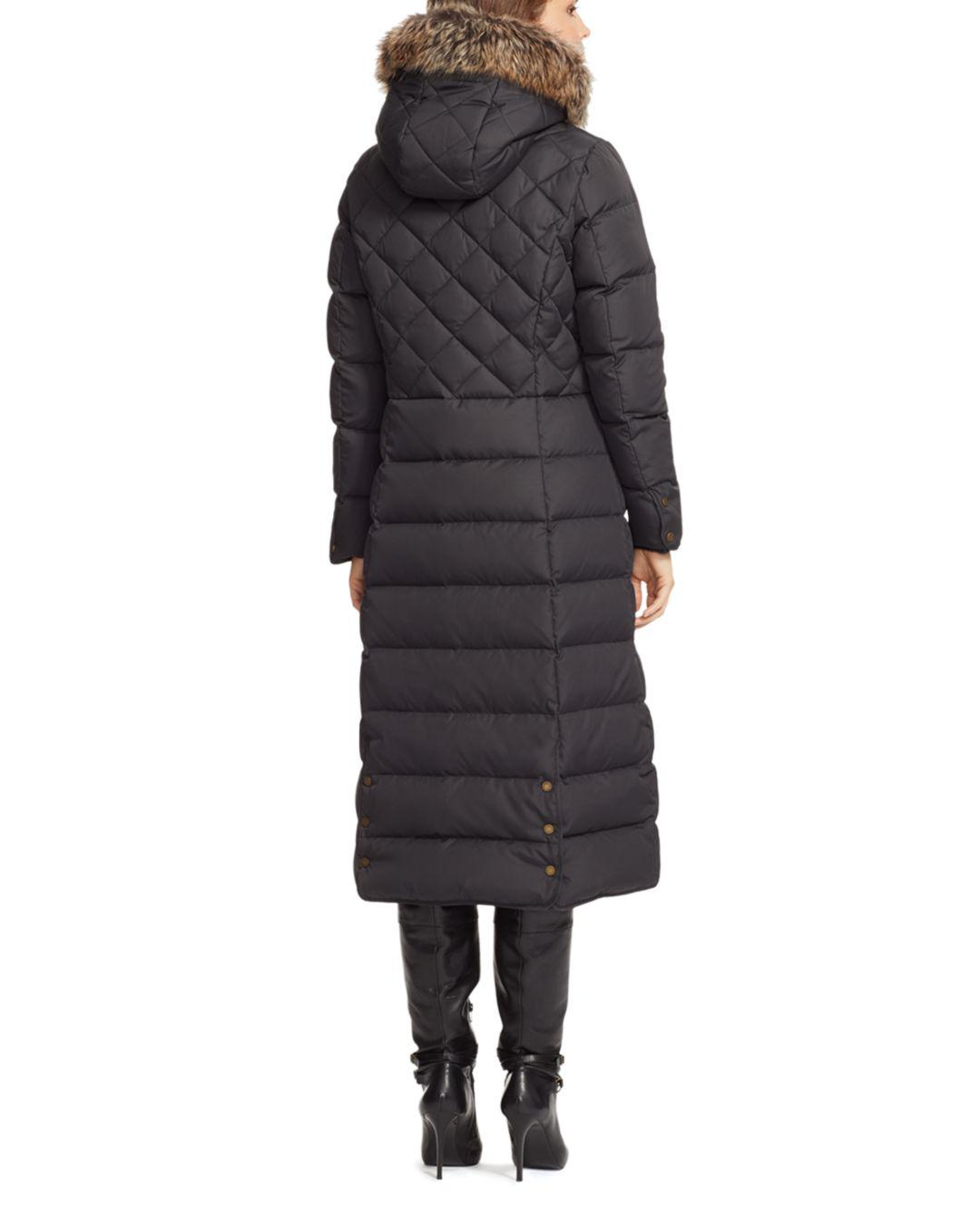 lauren ralph lauren faux fur trim puffer maxi puffer coat