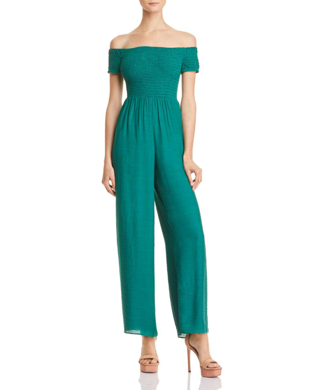 Guess Lily Smocked Offtheshoulder Jumpsuit in Green Lyst