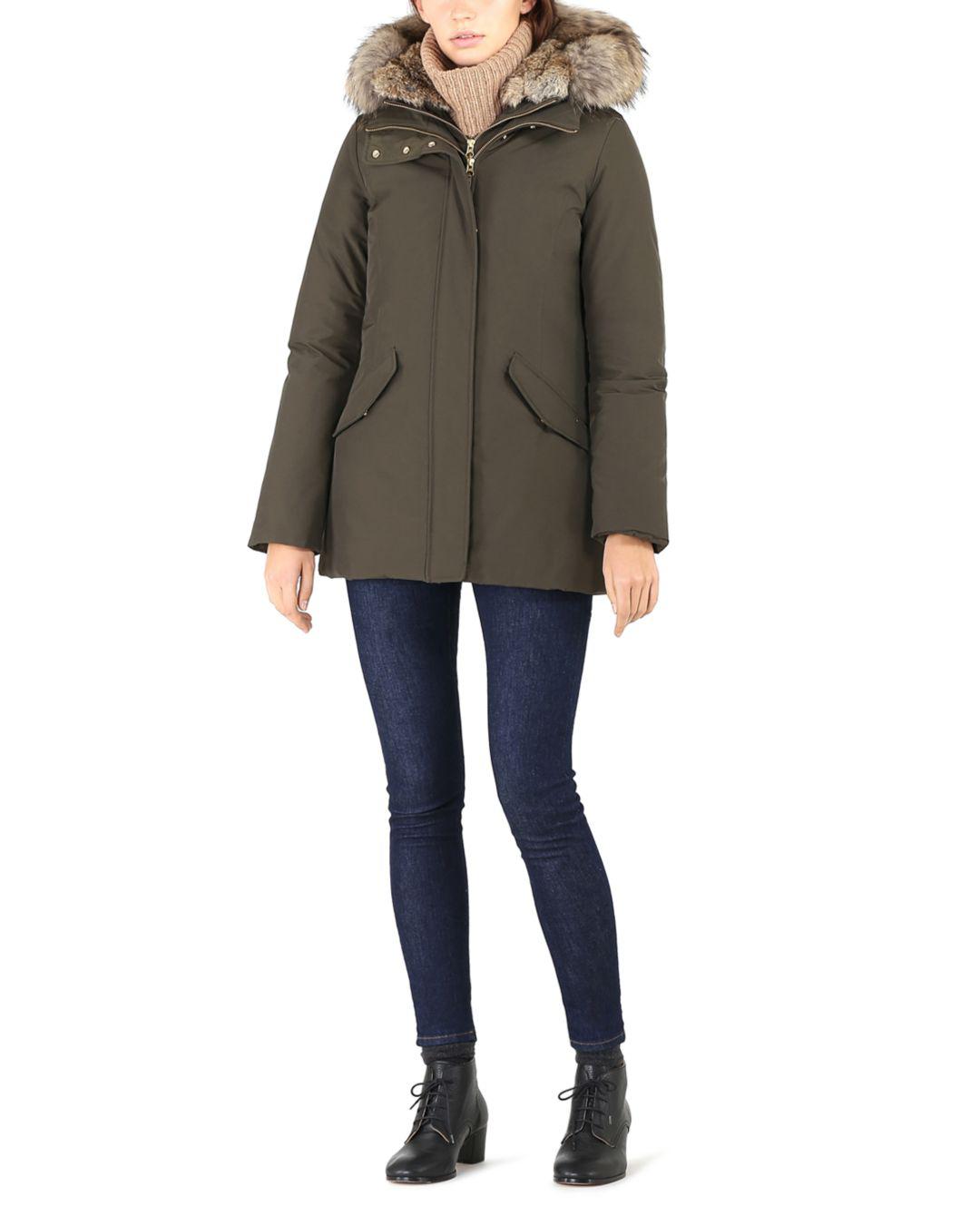 Woolrich Valentine Fur Trim Parka in Green | Lyst