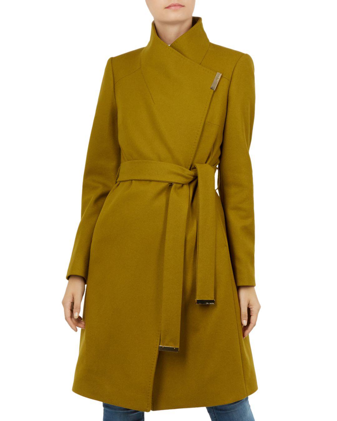 green wool wrap coat