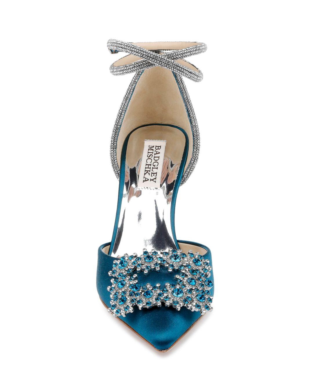 Badgley Mischka Saint Embellished Ankle Strap Pointed Toe Pumps in Blue |  Lyst