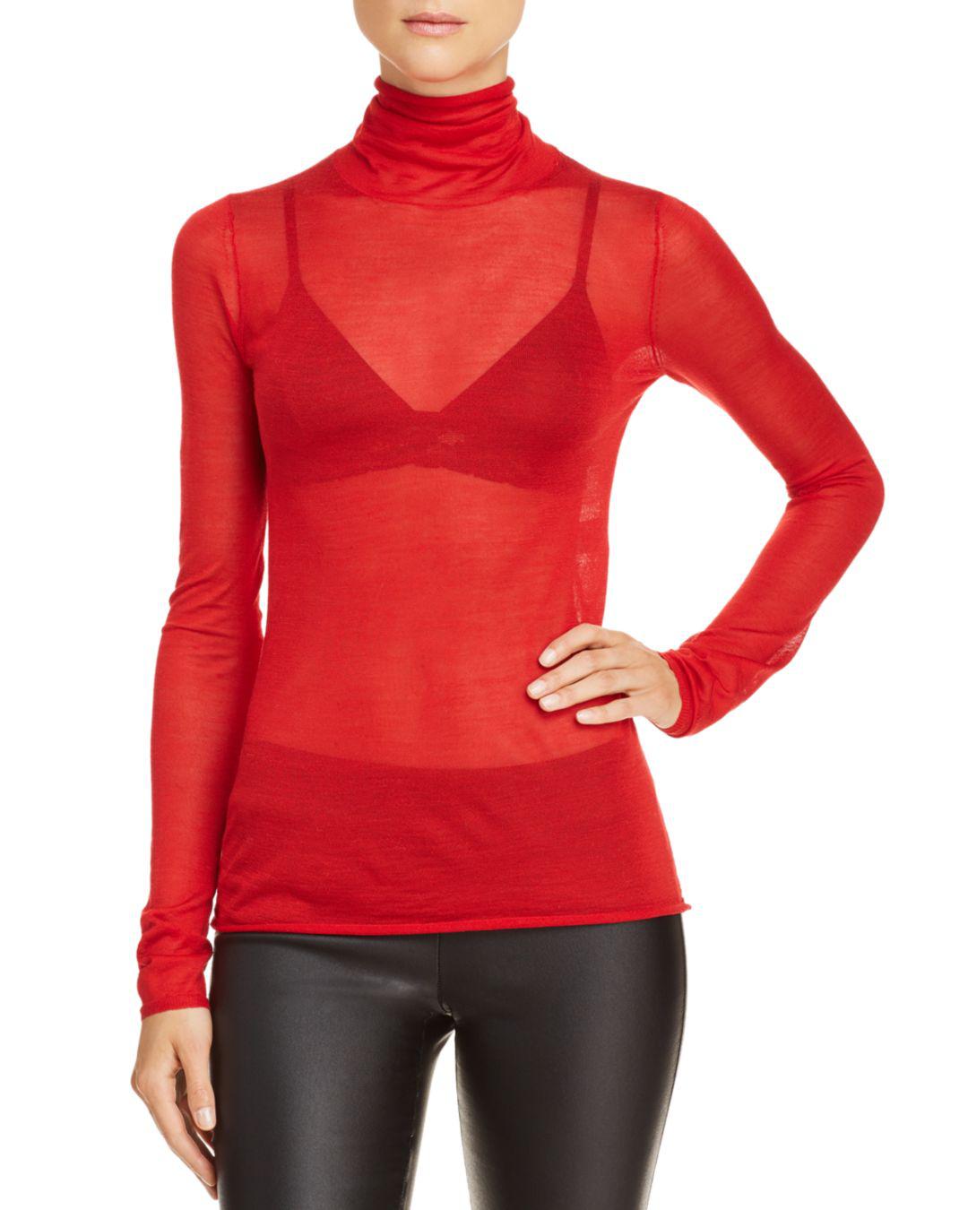 red sheer turtleneck