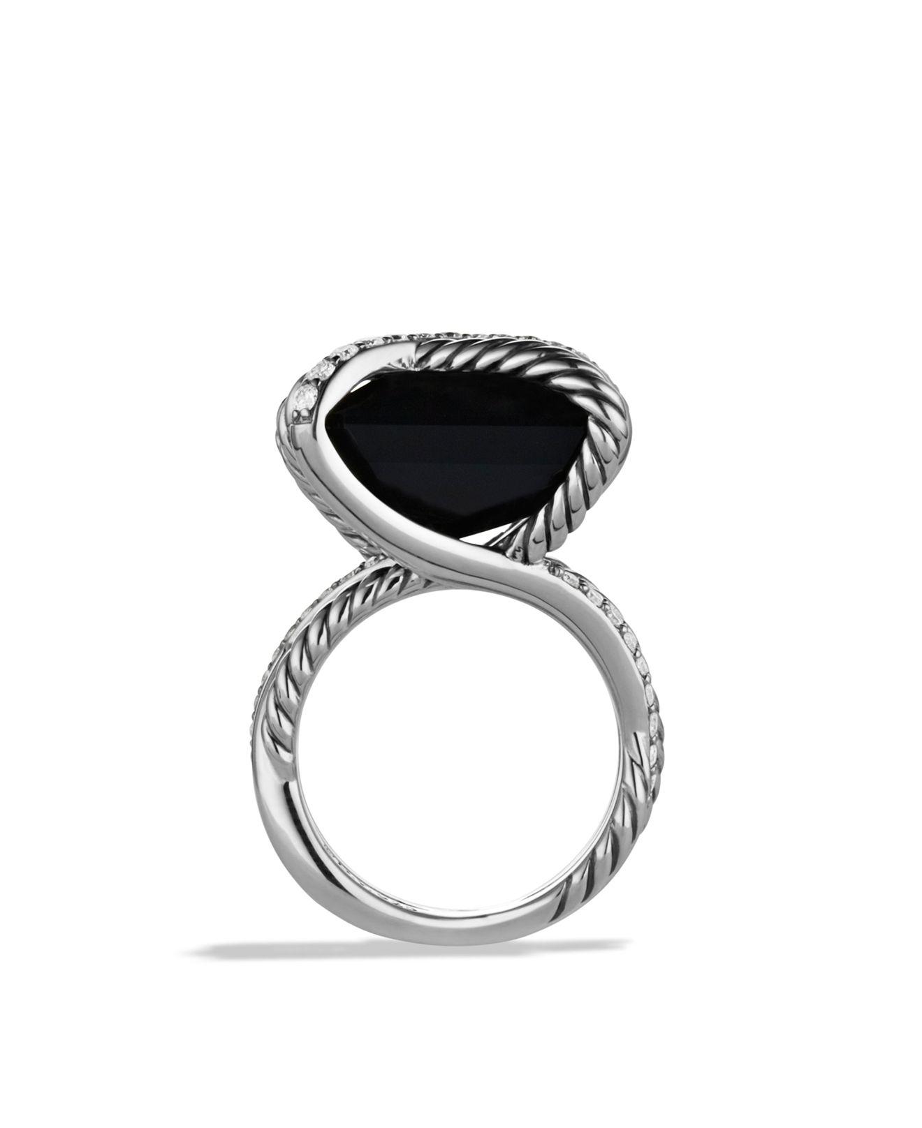 David Yurman Cable Wrap Ring With Black Onyx And Diamonds in Silver