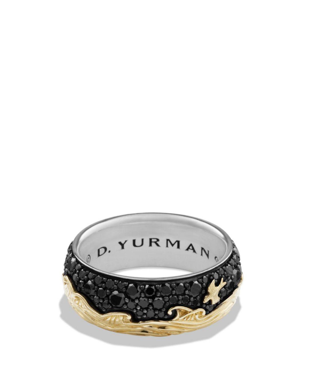 David Yurman Waves Band Ring With 18k Gold & Black Diamonds in Metallic