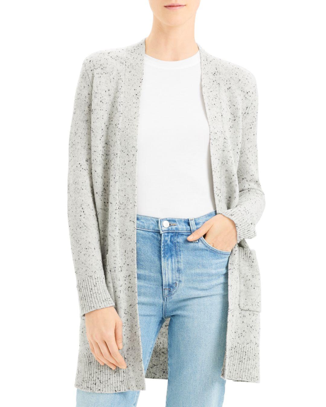 Theory Cashmere Donegal Knit Open Front Cardigan in Gray - Lyst