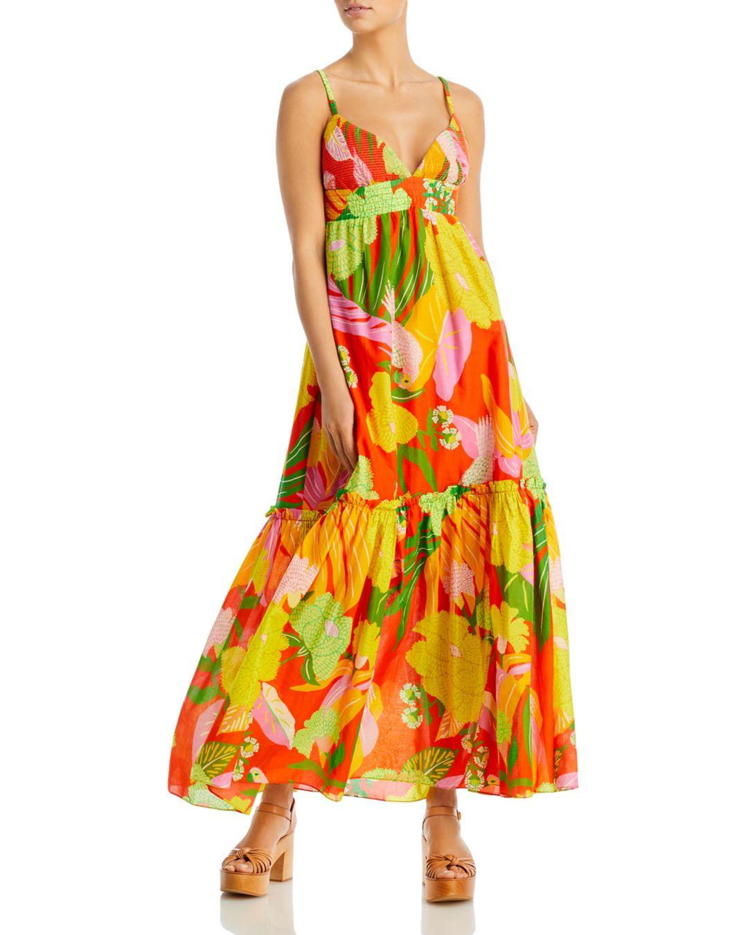 FARM Rio Cotton Neon Floral Maxi Dress in Orange | Lyst