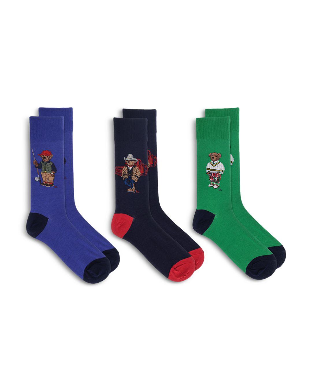Polo Ralph Lauren Color Blocked Polo Bear Crew Socks Gift Box in Blue