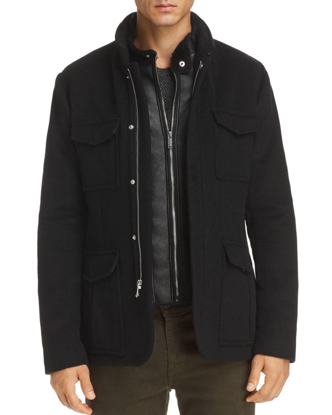 Karl Lagerfeld Faux - Shearling Bibbed Jacket in Black for Men - Lyst