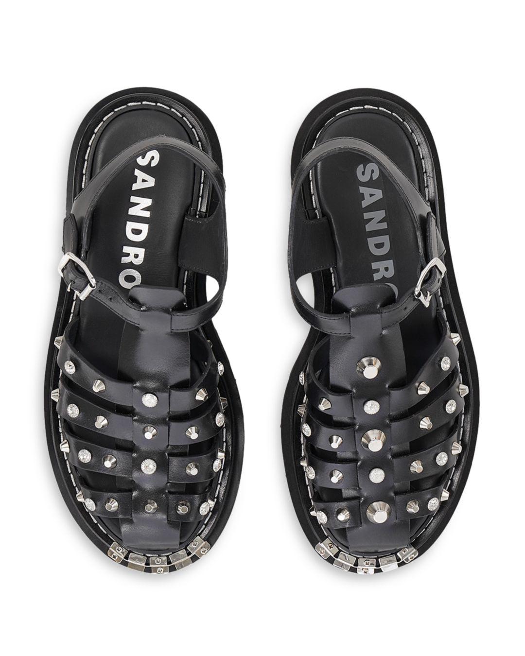 Sandro Olys Studded Leather Sandals in Black | Lyst