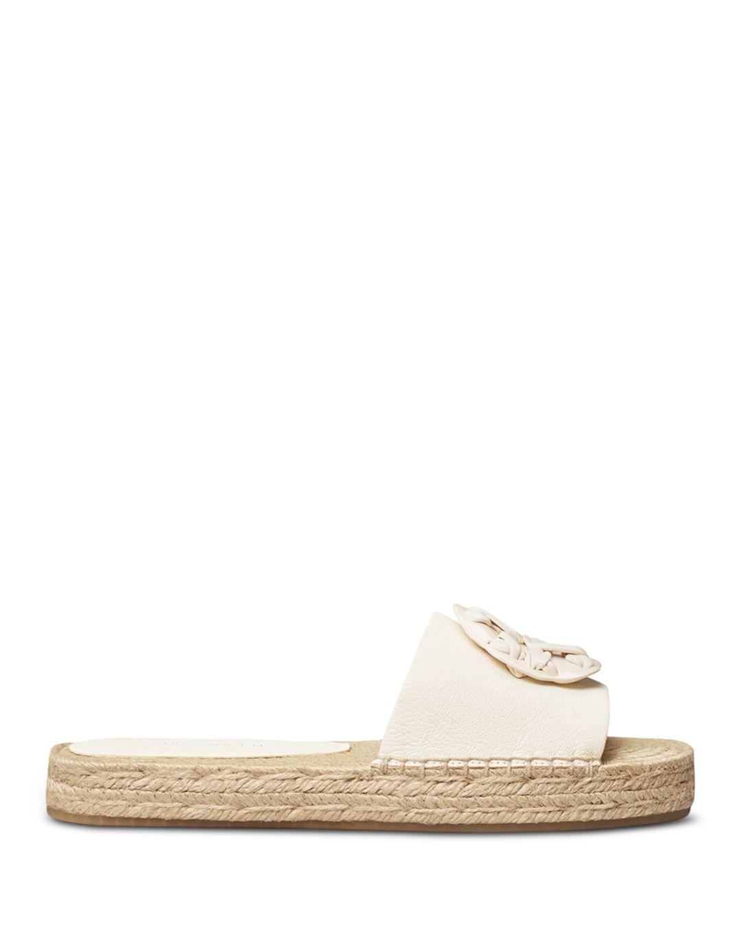 Tory Burch Woven Double T Espadrille Slide Sandals in Natural | Lyst