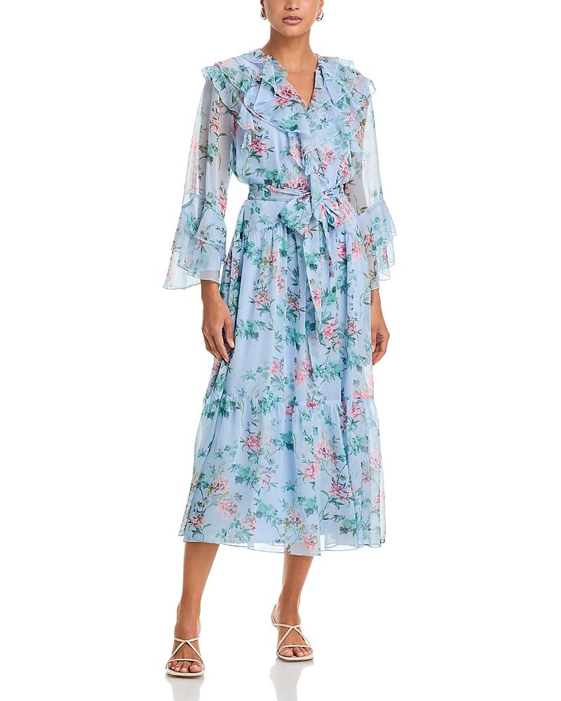 chinese dress ladies Betsy & Adam Women's Foil Print V-Neck Gown - Sage/Gold main image 1