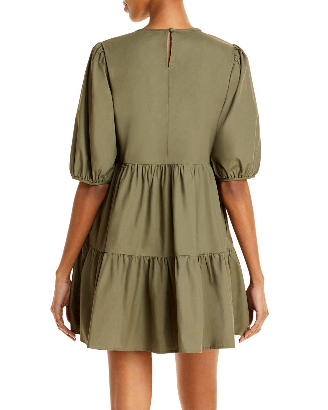 Aqua Cotton Ruffled Puff Sleeve Poplin 