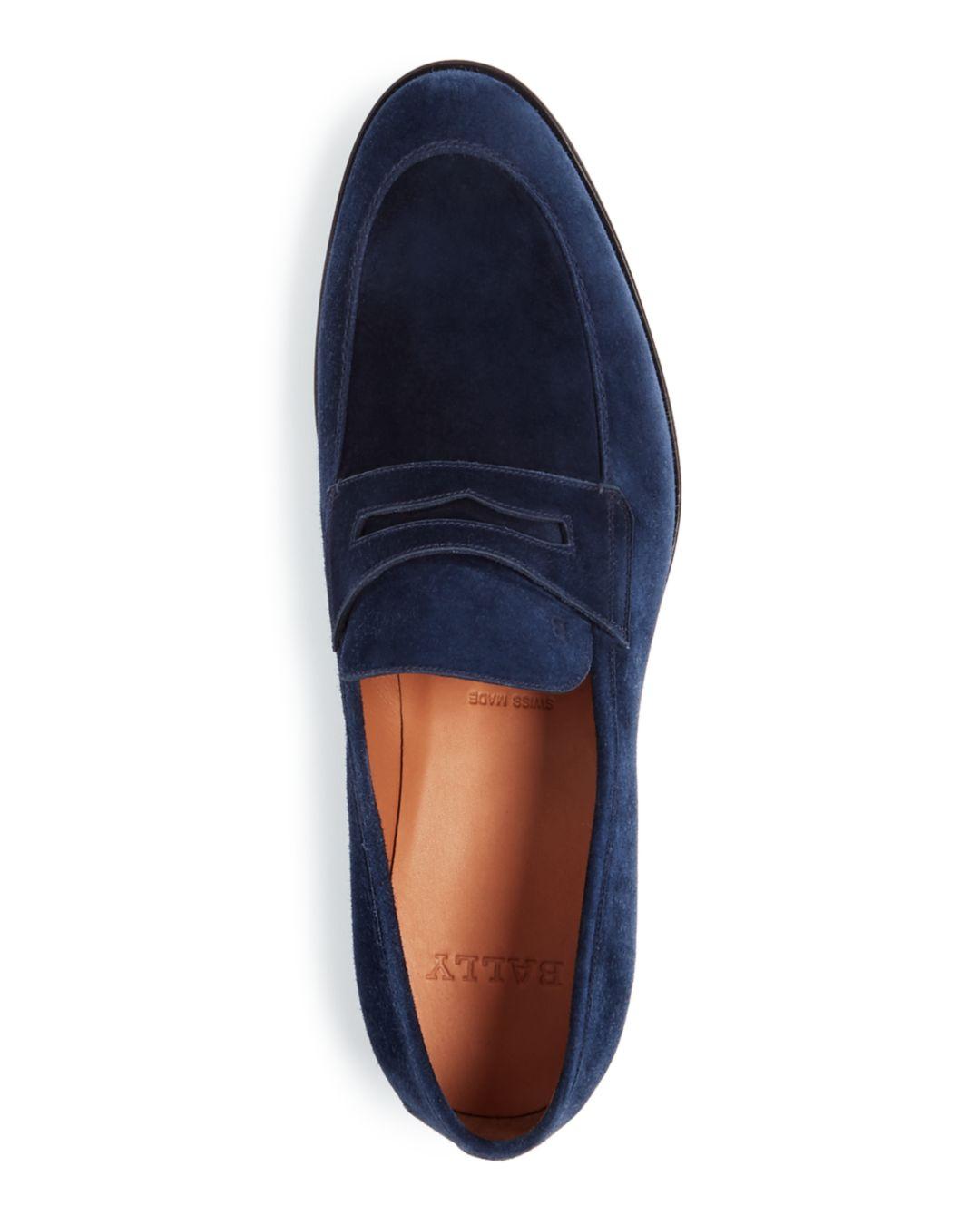 Bally Suede Webb Apron Toe Penny Loafers in Blue Suede (Blue) for Men | Lyst