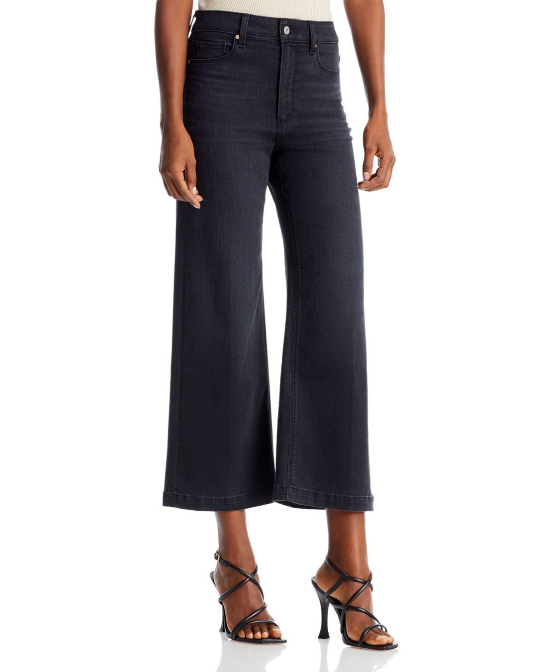 PAIGE Anessa High Rise Cropped Wide Leg Jeans In Black Willow in Blue ...